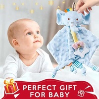 Doudou Éléphant Adorable pour Bébé, Couverture de Sécurité, Serviette Apaisante pour Nouveau-né, Doudou Confortable en Peluche avec Anneau de Dentition en Silicone