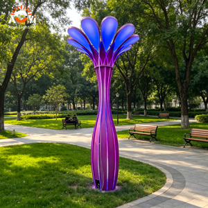 Lampe de sculpture LED à changement de couleur RVB en forme de fleur géante pour l'aménagement paysager extérieur, parc, jardin - Product Image 1