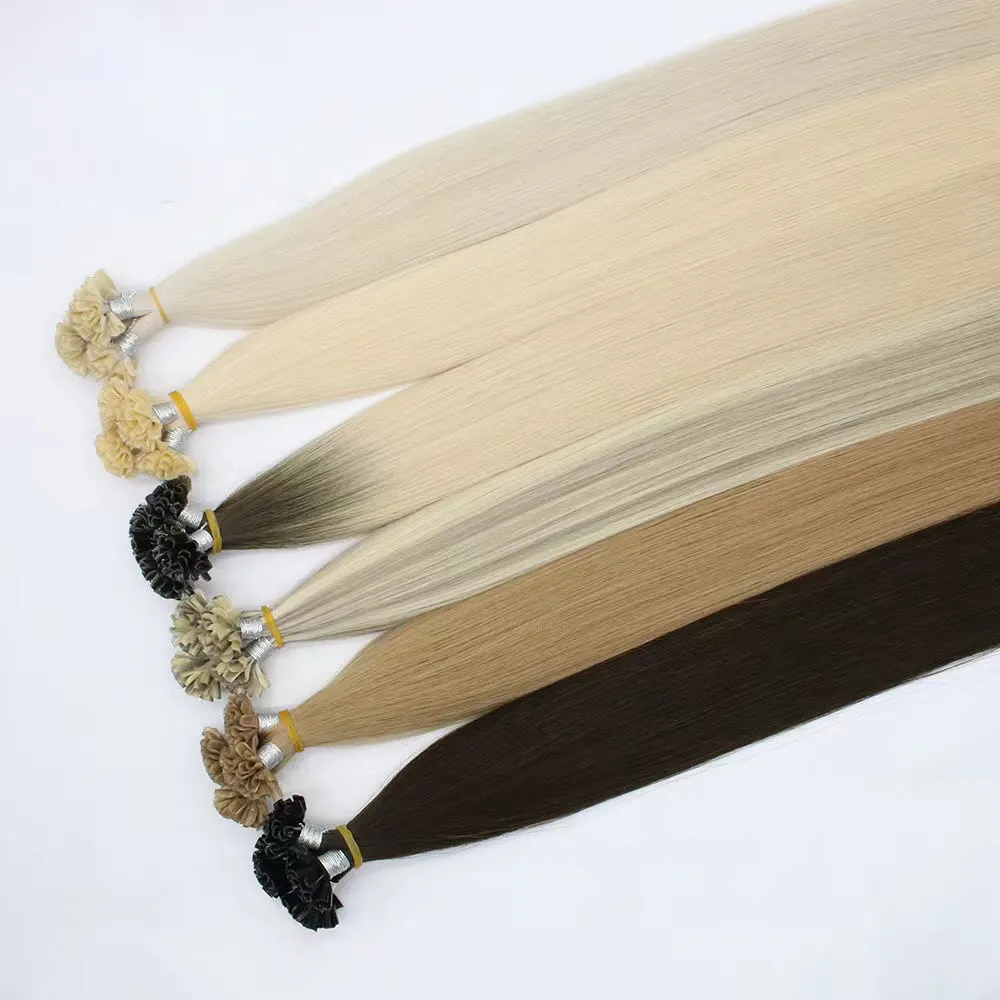 Wholesale Chinese Double Drawn Virgin Remy Hair Extension Cuticle Aligned Keratin Nail Tips Pre bonded Hair I U V Y Flat Tips