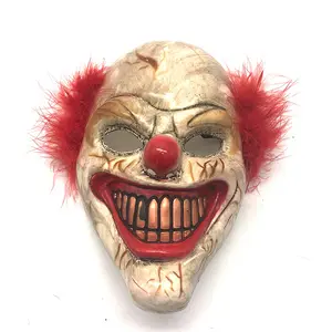 Halloween party cosplay scary face masks plastic horror clown with red hair and grin