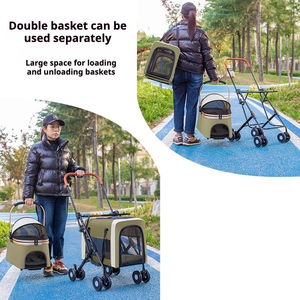 डबल पालतू रोलर कार्ट डबल-डेकर पालतू ट्रॉली बड़ी क्षमता एल्यूमीनियम मिश्र धातु फ्रेम कई बिल्लियों कुत्तों की यात्रा के लिए - Product Image 2