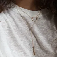 Collier empilable minimaliste EManco avec pendentif cercle en acier inoxydable pour femme, couleur or/argent 14 carats, idéal pour le quotidien et le bureau