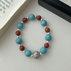 Natural Turquoise Beaded <b>Bracelet</b> S925 Sterling Silver Women's Wealth Charm Chinese Style Jewelry Gift - Product Image 1