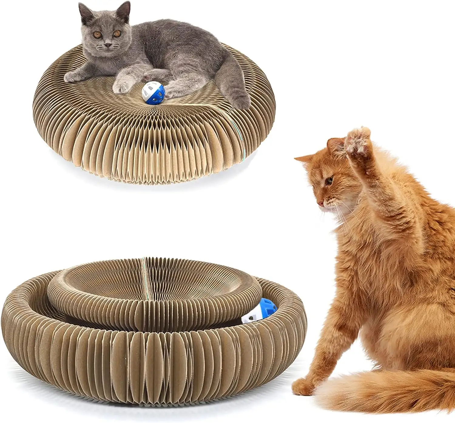 Toptan büyük sihirli Organ kedi oyuncak katlanabilir oluklu Scratcher kedi akordeon oyuncak çan topu ile