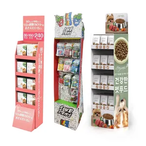 Estantes de exhibición de piso de cartón para alimentos, venta al por menor, supermercado, patatas fritas corrugadas, soportes de exhibición de cartón