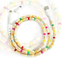 Câble de charge USB 2-en-1 universel pour téléphone portable, style bohème, avec perles ovales longues gravées et colorées, pour synchronisation des données