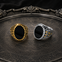 Bague Chevalière JLM en Acier Titane et Onyx Noir, Style Vintage Turc Gravé, Bijou de Luxe pour Homme, Rétro
