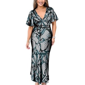 Drop Shipping personalizzato Fiji <span class=keywords><strong>Elei</strong></span> Samoa Tonga Hawaii tribale disegno polinesiano donna elegante abito lungo Casual con cravatta al collo posteriore - Product Image 3