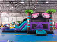 Vente directe : Combo toboggan gonflable géant commercial d'extérieur en PVC, thème palmiers tropicaux, équipement de jeu souple, capacité 250 kg