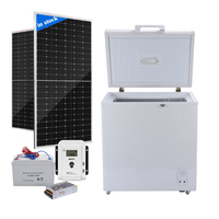 Lemari Es Mini AC/DC 12/24V Tenaga Surya Panel Baterai, Freezer, Kulkas Rumah 150L dengan Lampu LED dan Pintu Kaca