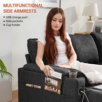 Canapé-lit en forme de L avec lit escamotable, rangement, chaise longue, porte-gobelet USB, 3 places pour salon
