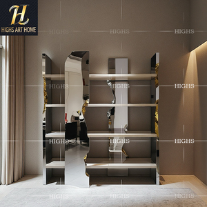 Phòng khách nhà sáng tạo kim loại bạc kệ sách văn phòng thiết kế tiên tiến phong cách Kệ sách gỗ rắn nhiều lớp hiển thị đứng - Product Image 5