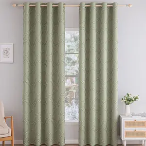 Nouveau design de tissu de rideau rayé bohème vert sauge, rideau occultant capitonné pour le salon - Product Image 1