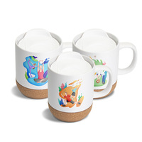 Nueva Llegada, Venta Caliente, Taza de Café de Cerámica Blanca para Sublimación de 390 ml con Tapa y Base de Corcho
