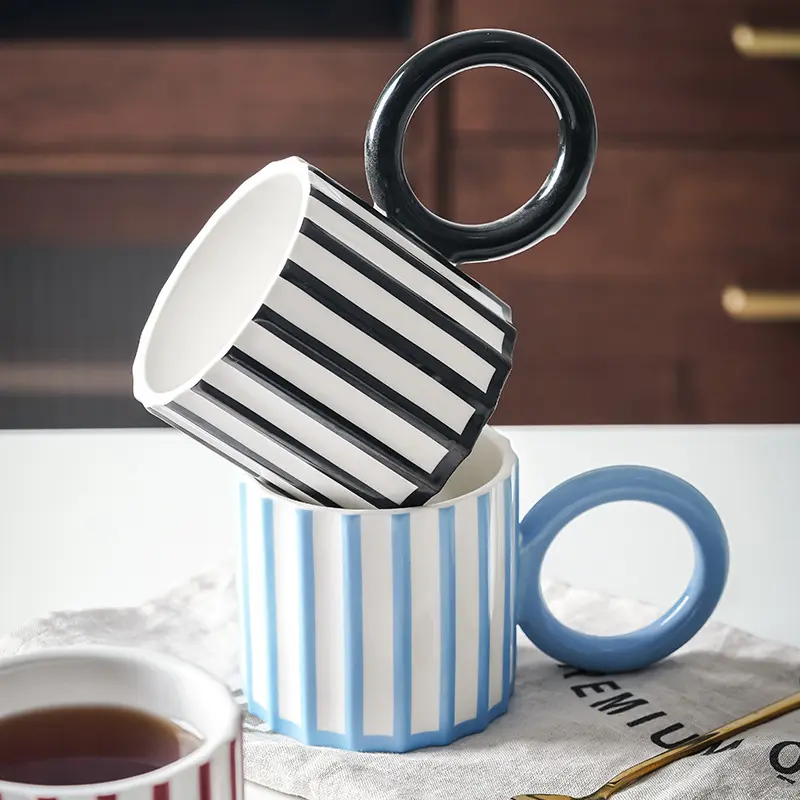 Striped Ceramic Coffee Mug Instagram Style Household Couples Water Cup