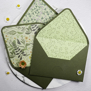 Vintage Avocado Green Oil Painting Envelope Stationery Set Gift Card 160x113mm Durable Wedding Style Customizable Logo