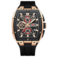 Montre-bracelet à quartz pour homme, cadran squelette tonneau, chronographe, bracelet en silicone, montre de sport et de mode