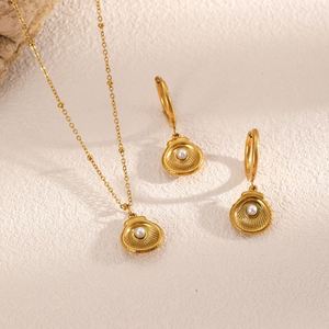 Conjunto de collar, pendientes y anillo de 4 piezas en acero inoxidable y circonita, moderno, sencillo y elegante, perfecto para el - Product Image 1