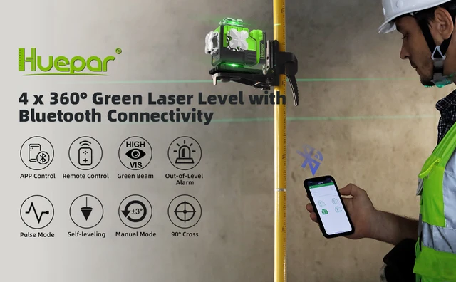 Huepar 4D 16 Lines Laser Level Self Leveling Green Beam Bluetooth Remote  Control Li-ion Battery Hard Carry Case & Laser receiver - AliExpress