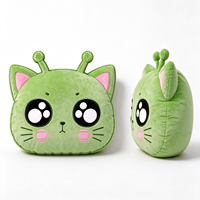 Fabricant de coussins en peluche personnalisés directement de l'usine, coussin chat vert kawaii, coussin en peluche doux, vente en gros, approvisionnement en vrac