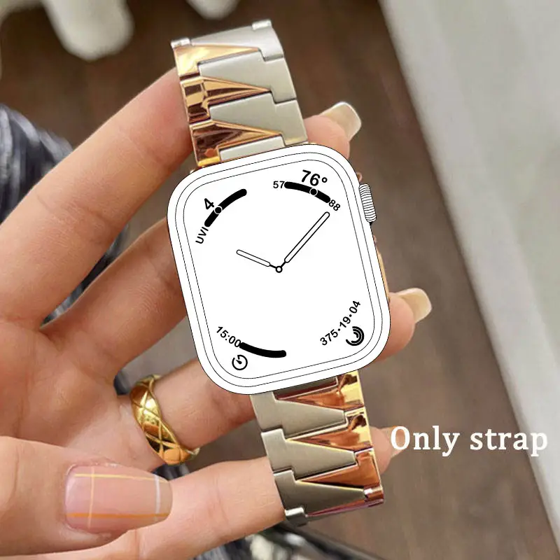 Pulseira de relógio, pulseira de aço inoxidável de metal dourado para apple watch band 38 40 41 42 44 45 mm para iwatch series 8 7 6 5