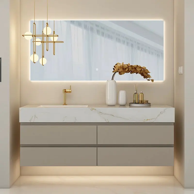 Amerikan tarzı toptan banyo mobilyaları 36 lavabo ve LED ayna ile katı ahşap Vanity kabine