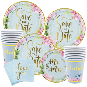 Hot Selling Modern Style Wedding Party Paper Plate Cup Set Party Supplies Disposable Hot Stamping Tableware Set - Product Image 1