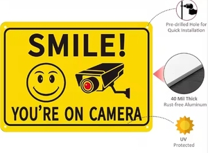 Letrero <span class=keywords><strong>de</strong></span> metal <span class=keywords><strong>de</strong></span> aluminio Señal <span class=keywords><strong>de</strong></span> advertencia informativa 'sonríe Estás EN LA cámara' Durabilidad reflectante para hospitales Escuelas Tamaño personalizado - Product Image 2