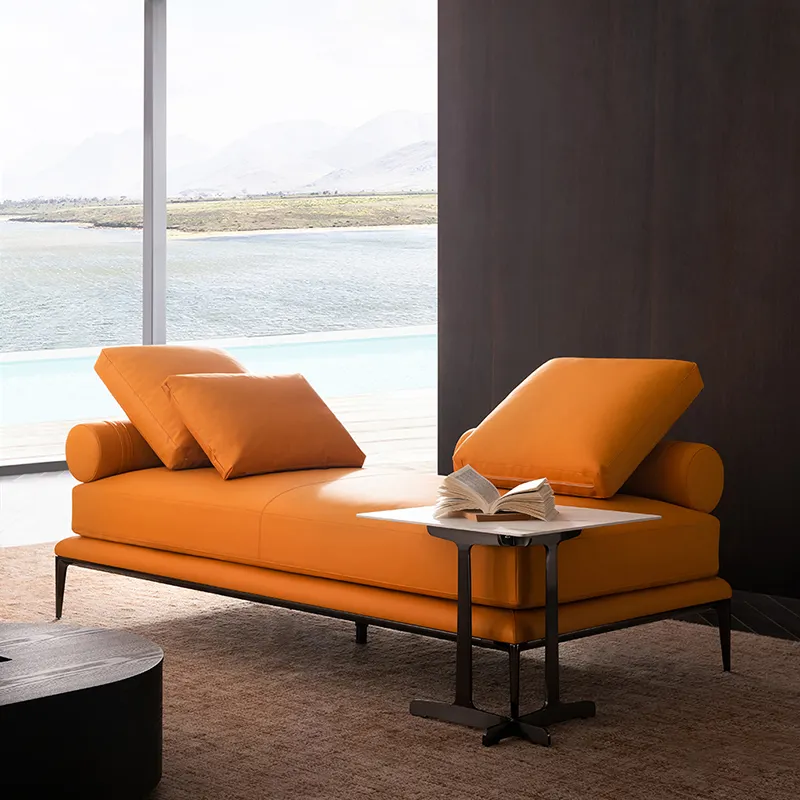 New arrival living room sectional couches sofas modern orange leather bench seat sofa