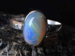 Australian Multi Fire Certified Engagement Wedding <b>Ring</b>-<b>Silver</b>-October Birthstone-Solid <b>Opal</b>-5.5 US Size-Handmade Classic Prong - Product Image 4