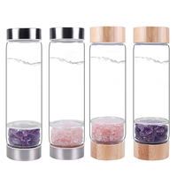 Bouteille d'eau en verre coloré de 500 ml sans BPA avec pierres de cristal, vente en gros