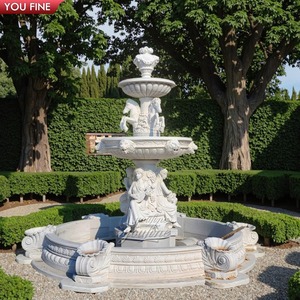 YOUFINE Large Outdoor Villa Garden Decor Stone <strong>Water</strong> <strong>Feature</strong> Natural White Marble Fountain with Four Lions and Ladies Statues - Product Image 6