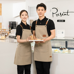 Grembiule da cucina in tela da lavoro impermeabile con Logo personalizzato con tasche per donna uomo cameriere caffè Nail Beauty parrucchiere uniforme Grill