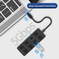 Hub USB 3.0 de 4 Puertos con Velocidad de 5Gbps, Interruptores LED, Diseño Ultrafino, Cable de Extensión, Compatible con Mac/PC