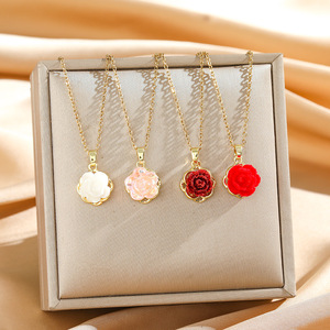 Nuevo Producto, Collar Elegante y Sencillo con Rosa Roja para Mujer, Cadena para Clavícula Romántica Francesa para el Día de San Valentín - Product Image 1