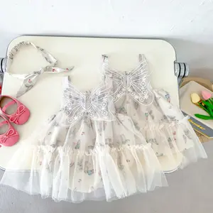 2023 Summer Wholesale Newborn Baby Girl Lace Butterfly Dress Infant Kids Flower Romper Jumpsuit Fashion Clothing 27266
