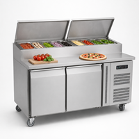 Réfrigérateur commercial en acier inoxydable personnalisable, comptoir de préparation à deux portes, table de préparation pour pizza pour boulangerie
