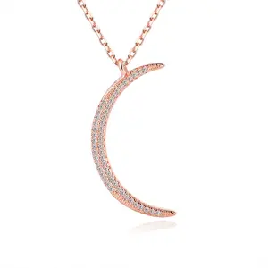 925 Silver Gold Plated Vermeil CZ Micro Pave Jewelry Wholesale Crescent Moon Necklace