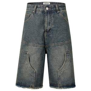 شورت جينز رجالي بتصميم Y2K عتيق للبيع بالجملة، شورت دينيم مخصص بتأثير باهت وممزق، شورت جينز رجالي مزدوج الطبقات بتصميم مغسول - Product Image 6