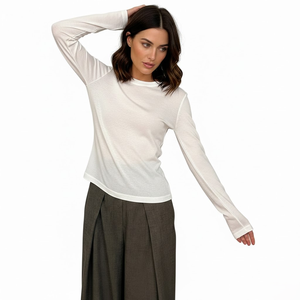 Sous-vêtement pour femme en mélange de laine mérinos, manches longues, respirant, Tencel Lyocell, sensation sans couture, doux, élastique, respectueux de la peau, couche de base - Product Image 1