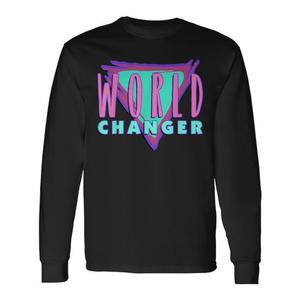 T-shirt a maniche lunghe World Changer nera 100% cotone design unisex - Product Image 1