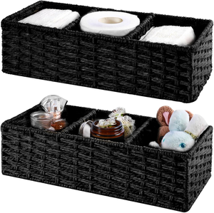 2-Piece Set Modern <b>Rectangle</b> Brown Paper Eco-Friendly Bathroom <b>Storage</b> <b>Basket</b> Rack with Partitions Small Toilet Back <b>Storage</b> - Product Image 1