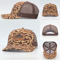 Gorra Trucker Richardson 112 con Parche de Cuero Personalizado, Malla de Camuflaje, Ajustable, Unisex, Casual para Exteriores, 6 Paneles, Transpirable, Primavera Verano