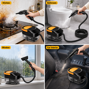เครื่องทำความสะอาดไอน้ำแบบพกพา OEM ODM ทนความร้อนสูง 1500W ชาร์จผ่าน USB/ไฟฟ้า แรงดัน 3 บาร์ ปรับได้ ถังน้ำ 1600 มล. ร้อนเร็วภายใน 15 วินาที ใช้ได้กับรถยนต์ บ้าน และห้องครัว - Product Image 4