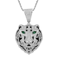 Collier pendentif tête de tigre Hip Hop pour homme, serti de CZ et d'agate, bijou du zodiaque Année du Tigre