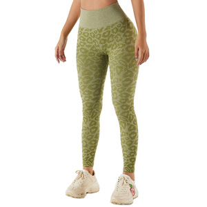 <b>Women's</b> High Waist Seamless Yoga <b>Leggings</b> Camouflage Leopard Print Scrunch Butt Style Hot Selling Running Pants - Product Image 5