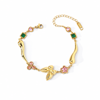 Bracelet à maillons Huibao de luxe en acier inoxydable plaqué or 18 carats avec breloques papillon et étoile pour femme, bijoux en zircon arc-en-ciel inaltérables