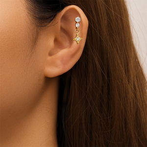 Pendiente de borla de diamante único de plata de ley S925, sencillo y a la moda, para uso diario, tipo piercing de hilo para cartílago de la oreja - Product Image 2
