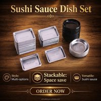 Plateaux carrés pour sauce sushi, surface lisse anti-taches, en plastique alimentaire, pour la sauce soja.