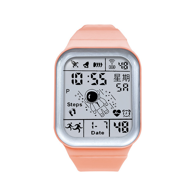 Square Male Female Youth Astronaut Digital LED Display Smart Watch Luminous Feature Fashion Rubber Band Sports 5BAR Water